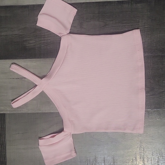 Pink Ribbed Off-Shoulder Toddler Top - Picture 1 of 6